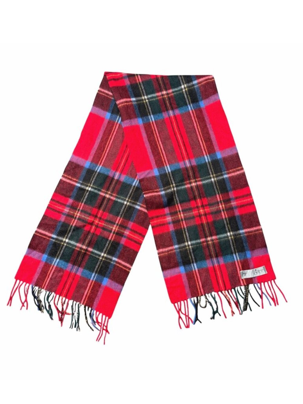 Geoffrey Beene Men's Rectangle Scarf OS Cashmere Red Plaid Fringe Winter Wrap